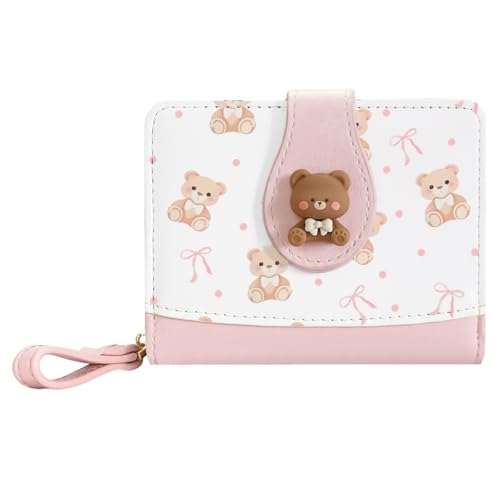 Sunwel Fashion Cutest Fruit Prints Wallet Card Slots Small Wallet with Zipper Coin Pouch Wallet for Women Girls (BEAR)