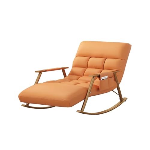 TJKK Mecedora transpirable para dormitorio, marco de metal duradero con cómodo cojín, sillas mecedoras de patio con bolsillos laterales, silla ergonómica, altura del respaldo ajustable (naranja)