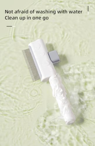 Image of Cat Shedding Comb for Long Matted Hair, Cat Flea Comb for Indoor Cats or Dogs, Release Button Self-Cleaning Pet Combs, Long & Short Stainless Steel Metal Teeth, White