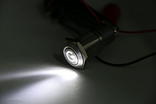 Splash Resistant 16mm Power Push Button ON/OFF Latching Switch w/ 12V White LED Power Symbol Head from U.S. Solid