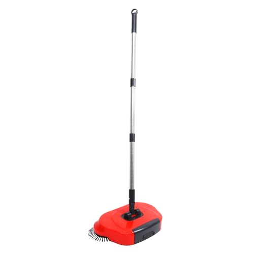 PartyKindom Hand Push Floor Sweeper and Dustpan 3-in-1 Red Cleaning Tool 360° Rotating Mop for Household Hard Floor Cleaning