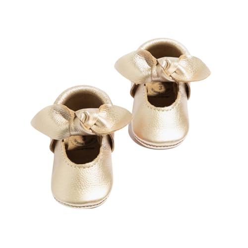 Image of Freshly Picked Knotted Bow Baby Girl Shoes Soft Sole or Hard Sole, Premium Leather Baby Shoes Handmade in Utah, Infant to Toddler Sizes