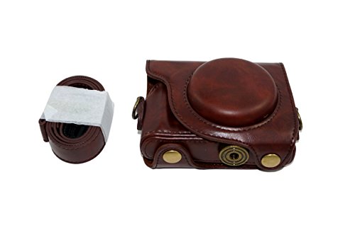 Funda de cuero de la caja de la PU de la PU protectora para Canon PowerShot G9X, marca de Mark II de G9 X Mark II con la correa de la correa del cuello de hombro Brown oscuro