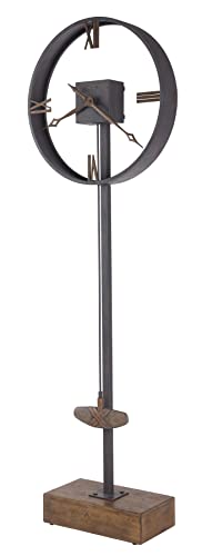 Howard Miller Talus Grandfather Floor Clock, Gold Finished with Faux Stone Pendulum Bob Wooden Base, Mounted Metal Rod Analog Display Roman Numerals Rustic Timepiece for Office & Home Decor