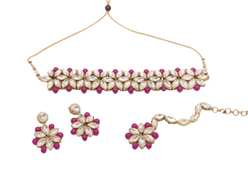 AariKaari Stone Artificial Necklace Jewellery Set with Earrings for Girls and Women - Dark Pink (B09HKT7YH3) Amazon Price History, Amazon Price Tracker