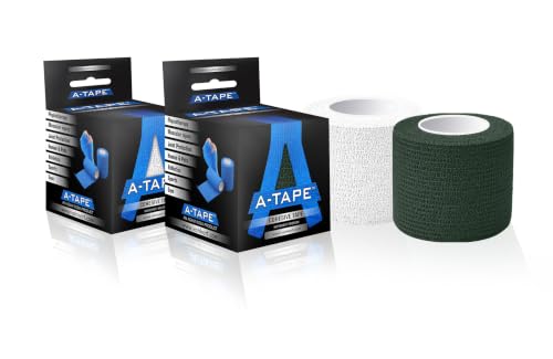 Image of Cohesive Self Adhesive Bandage | Self-Adhesive Compression Wrap - Sports, Gym & Joint Protection Tape | (Reusable & Waterproof, 5 cm X 4.5 Mtr) Crepe Bandage Pack of 2 (D Green, White)