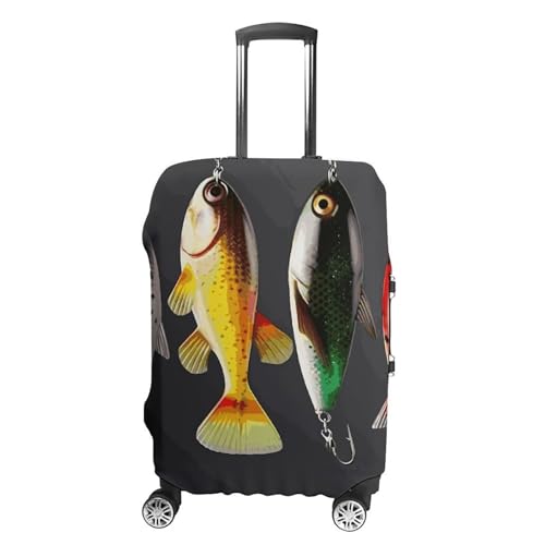 Various Type of Fishing Baits Elastic Luggage Cover Suitcase Protector for 19-32 Inch Suitcases | Universal Stretchable Travel Bag Cover | Anti-Scratch, Washable with Zipper Closure XL