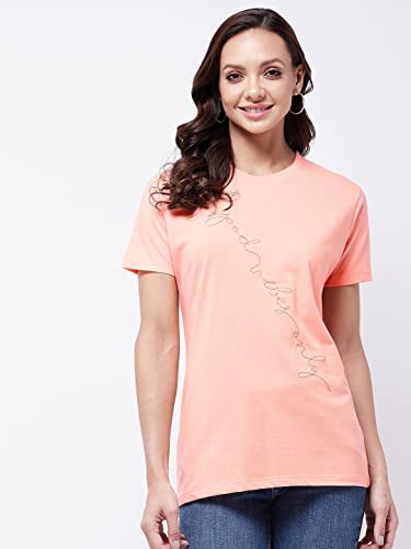 Image of Modeve Women Printed Cotton Blend Half Sleeve Round Neck T-Shirt for Summer