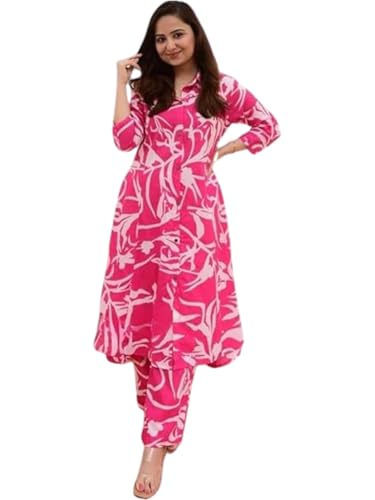 Image of GRECIILOOKS Co ord set for women stylish | Anarkali Kurta-Set - Viscose Printed Kurta & Straight Pant | kurtis| Festive Indian Traditional Outfit Dress for Functions & Puja | Trendy Travel & Streetwear Look for Woman | 3 /4 Half Sleeve