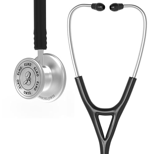 Image of ELKO TECHNO III SS Stainless Steel Stethoscope with ENGRAVING | Engrave Your Name or Initials on the Chest Piece | Lightweight Double-Sided Stainless Steel Chest piece | Two-Way PVC Tubing | Ideal for Doctors & Medical Students (Black)