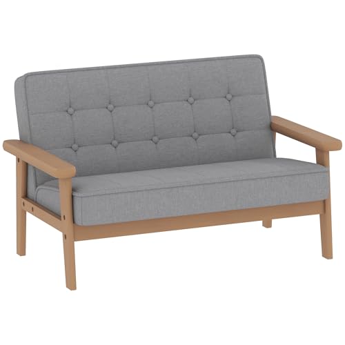 Aiyaplay Sofá Para Niños De 2 Plazas, Sillón Infantil De Felpa Suave Con Estructura De Madera, Asiento Y Respaldo Acolchados, Reposabrazos, Para Niños De 3 Años, Para Dormitorio, Sala De Juego, Gris