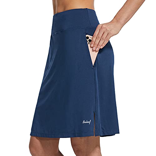 BALEAF Women s 20 Knee Length Skorts Skirts Athletic Modest Long Golf Casual Skirt Zipper Pocket UV Protection Navy L