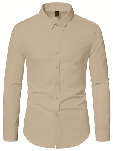 Image of AVANOVA Men's White Long Sleeve, Slim Fit Button Down Dress Shirt for Men | Casual Office Wear | Formal Business Shirts | Stylish Plain Single Breasted Shirt(Shirt 87)