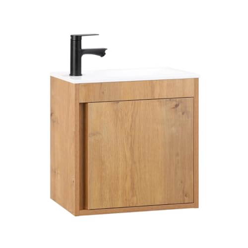 Kometmöbel Waschbecken mit Unterschrank 50cm hängend Gäste-WC Waschtisch 50 cm (Eiche 50cm, Ohne Wasserhahn)