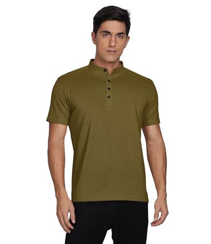 Image of Men's and Boy's Polyster T-Shirt with Mandarin Collared Neck Half Sleeves Closuer Button and Regular Fit | Polo t Shirt for Man || Color Tshirt for Men & Boy