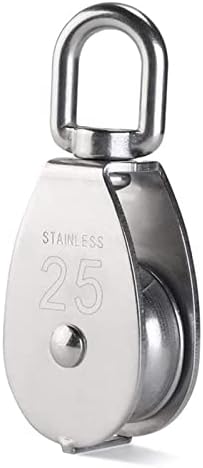ExcInter Single Pulley M15 Steel Wheel Block Heavy Duty Pulley Roller Loading 304 Stainless Silver (Double Pulley M25)