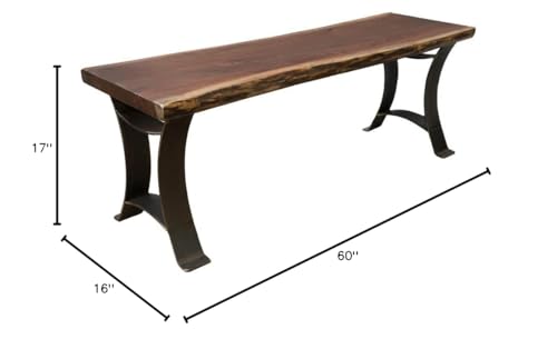 Image of Rustic Red Door Co. Live Edge Walnut Wood Bench for Dining Table, Entryway, Bedroom, Living Room Accent, Industrial or Rustic, Farmhouse Style, 60 inch Long, Black and Golden Gate Base