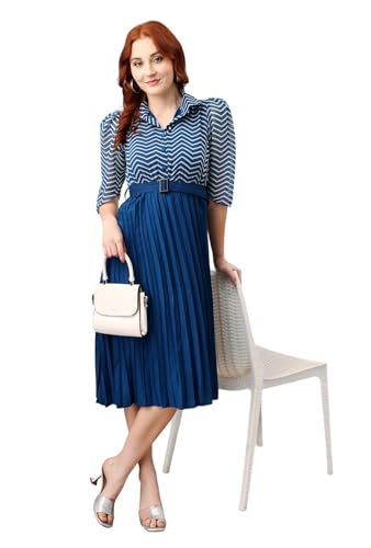Image of Femvy Women's Crepe Fit and Flare Knee-Length Dress