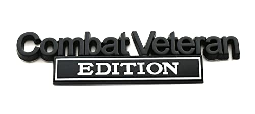 Image of Combat Veteran Edition Emblem Car Badge, Warrior Soldier 3D Metal Material Sticker, Combat Veteran Letters Raised Metal Fender Decal (Black /White)
