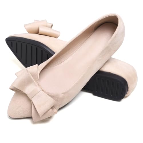 Image of SAILING LU Womens Bowknot Ballet Flats Pointy Toe Suede