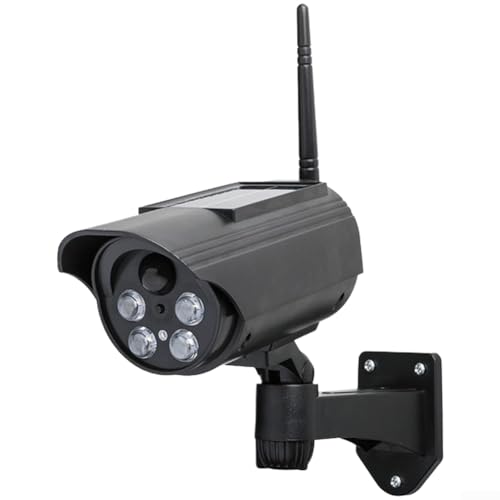 Cámara de seguridad solar falsa con detección de movimiento, cámara de vigilancia giratoria de 360 grados con luz roja intermitente, disuasorio exterior resistente a la intemperie para patio