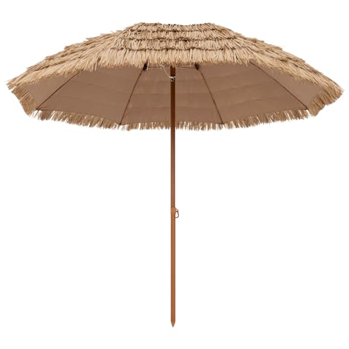 COSTWAY 1.8m/1.9m/2m Garden Hawaii Parasol, Folding Tilting Thatch Tiki Sun Umbrella with 8 Ribs, Tropical Hawaiian Straw Sunshade for Patio Pool Balcony Backyard (205 x 222cm)