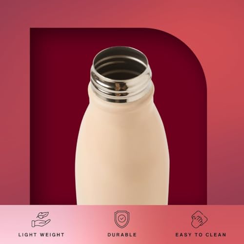 Image of United Colors of Benetton 750 ML Stainless Steel Water Bottle, Single Wall, Lightweight, Durable, Leak-Proof Cap, BPA-Free, Rust Resistant, Easy to Clean, Travel /Gym /Office /School Use (Blush)