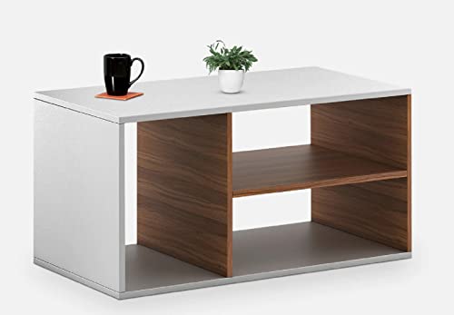 Image of MAMTA Decoration Engineered Wood Center Coffee Table with Storage for Living Room Home Wooden Tea Tables Furniture (Walnut and White)