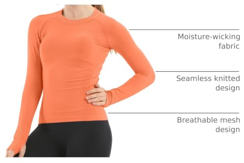 Image of MathCat Seamless Workout Shirts for Women Long Sleeve Yoga Tops Sports Running Shirt Breathable Athletic Top Slim Fit XS-XL