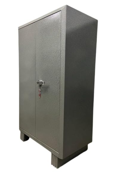 Image of A S Steel Furniture- Small Metal Almirah Steel Almirah 4 Compartment Almirah (Grey)