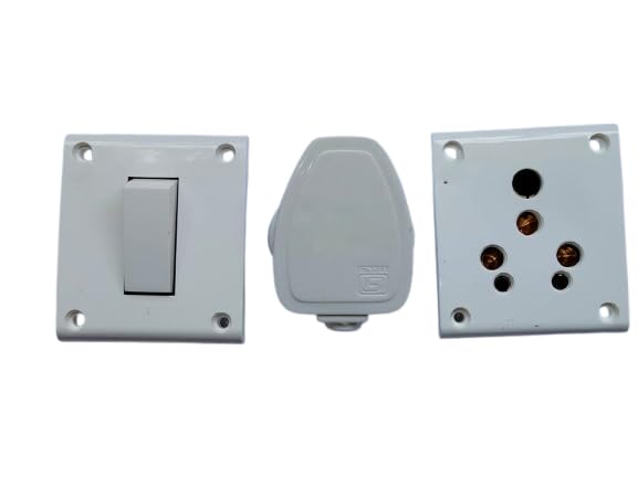 electrical combo set – 16amp switch, 3-pin socket & plug top (white)