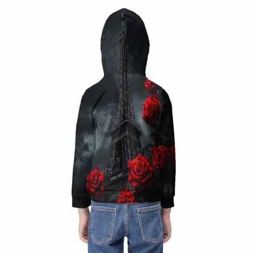 Pulls à capuche rose motif 3D Tour Eiffel thermorégulateur ado 12-14 ans - 6