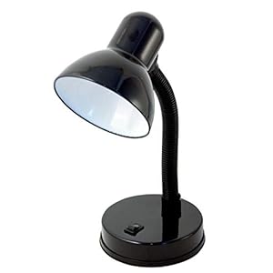 Velamp Charleston Lámpara, Base de Bombilla E27, Compatible con LED, Brazo Flexible, con Cable e Interruptor, para habitación de bebé, Escritorio, Estudio, 6 W, Negro