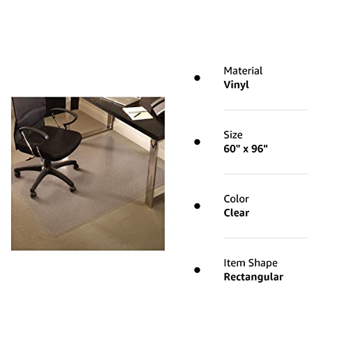 Chair Mat For Medium Pile Carpet, 60"X96" Rectangle, Clear Vinyl Beveled Edge #TOP7