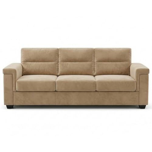 Image of FURNY Parker 3 Seater Fabric Sofa Set with Velvet Finish | Durable Comfort | Ideal for Living Room | Modern Design (Beige)