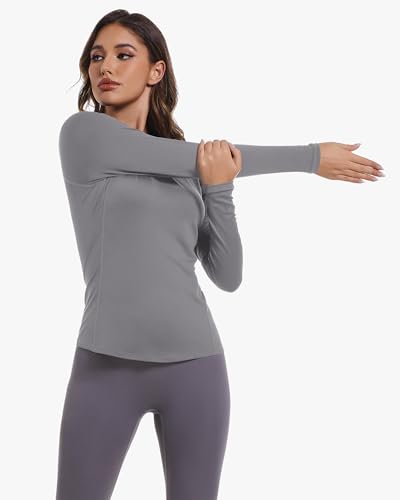 Image of Womens Long Sleeve Compression Shirts Sun Protection Workout Underscrubs | UPF 50+ breathable UV SPF rash guard, Moisture wicking dry fit cooling undershirt, Snug stretch tops for gym & daily wear