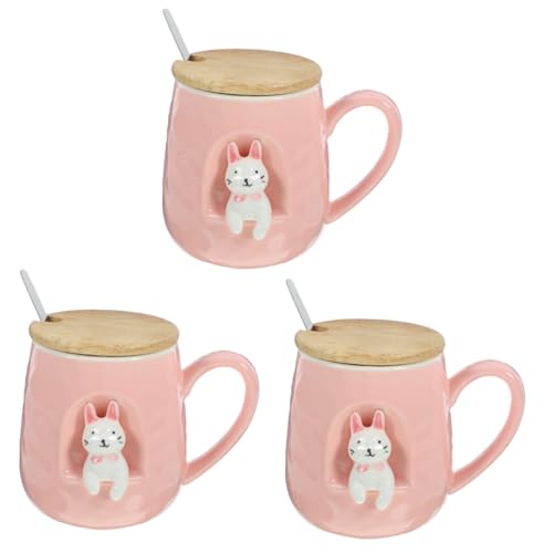 TOPPERFUN 3 Piezas Taza De Corazón Femenino Gres Derramar Cochecito Zalamero Térmico Infusor Matraz Fabricante Reutilizable Taza De Te Tapa Té Café Porcelana Bebiendo Rosa Cerámica