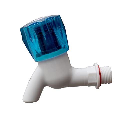 Image of Droptech Blue Crystal PVC Plastic Bib Cock /Water Taps for Kitchen Bathroom Wash Basins - Set of 12 (1 /2 inch, 15 mm) Type PVC Taps Faucet for Hot and Cold Water
