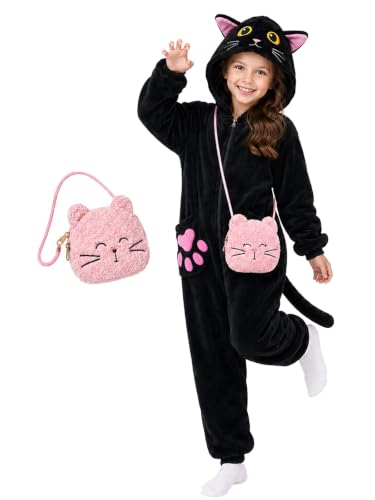 Cat Onesie Costume, Animal Onesie Pajama Halloween Costume with Cat Bag