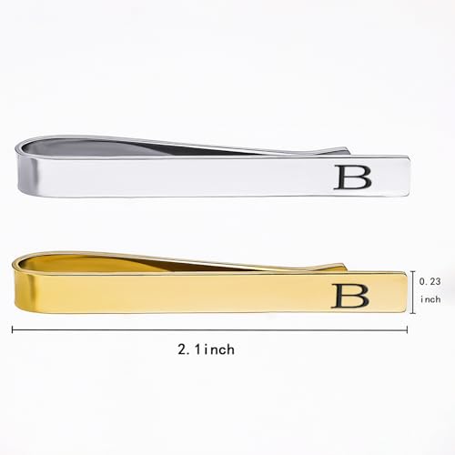 Image of GWD Stainless Steel Tie Clips for Men Personalized Initial Tie Bar Set | 2 Pcs Classic Letter Tie Clips for Men, Silver and 14K Gold Plated Tone
