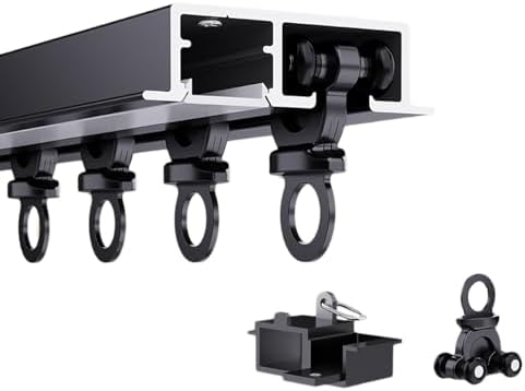 Adjustable 4-Wheeled Recessed Track System, 3-19 Ft Ceiling Rail for Balcony, Bay Window, Office & Hotel - Black, 1.4m/4.6ft, Easy Install, Space-Saving
