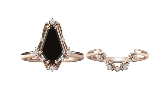 Vintage 1.00 CT Coffin Shaped Black Onyx Engagement Ring For Women Coffin Shaped Wedding Ring Set Coffin Cut Gemstone Ring Set Anniversary Ring Set4