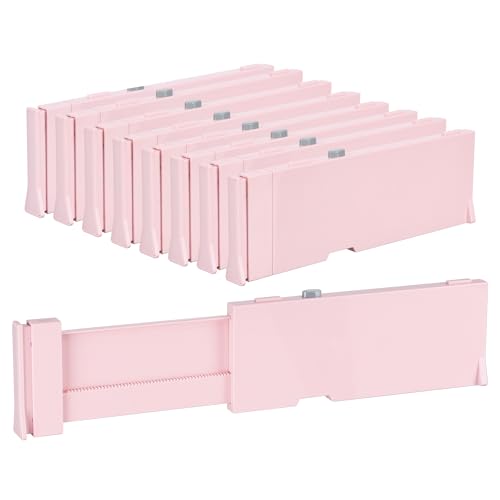 Image of Vtopmart 8 Pack Drawer Dividers for Clothes, 4" High 11.6"-17" Adjustable Expandable Dresser Drawer Organizer, Plastic Separators for Dresser, Baby Clothes, Underwear, Kitchen & Office Storage, Pink