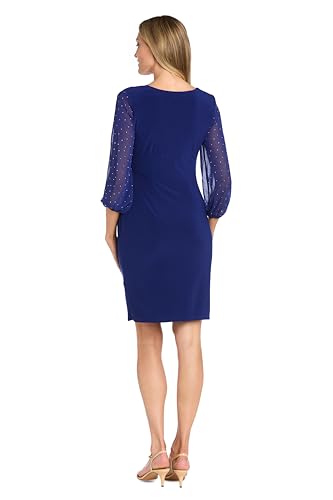 Image of Elegant Mini Cocktail Dress W /Sheer Rhinestone Balloon Sleeves
