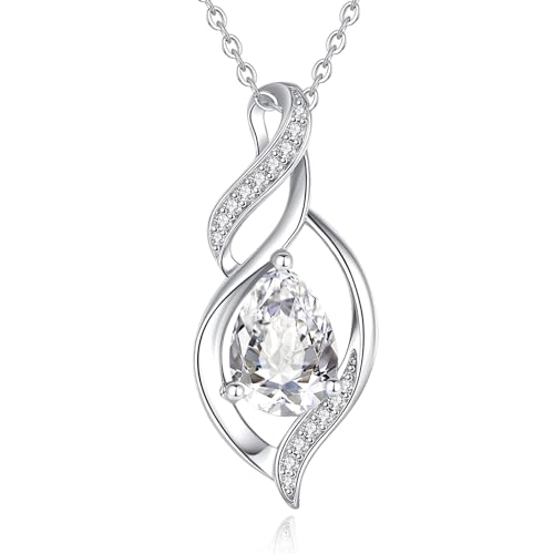 FANCIME Collier Femme Pierre de Zircon, Argent Sterling 925 Goutte Torsadée Pendentif Infini Amour, Cadeau Anniversaire Fête des Mères Noël Bijou pour...