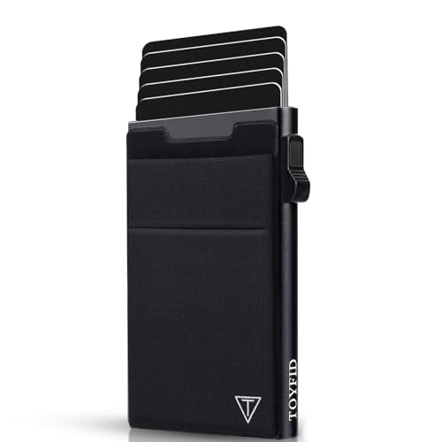 Slim Wallet for Men - Pop Up Card Holder Wallet,Minimalist Business Wallet,Credit Card Wallet with Money Pocket,Metal Card Case Wallet,RFID Blocking,Can Hold 6 Credit Cards (Black)