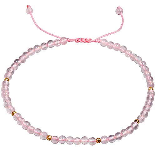 Image of Jewboo Moonstone Obsidian Lapis Lazuli Anklet Bracelet for Women Gemstone Healing Energy Crystal Beach Foot Beaded Jewelry Adjustable(8.5-10 Inches) (Rose Quartz)