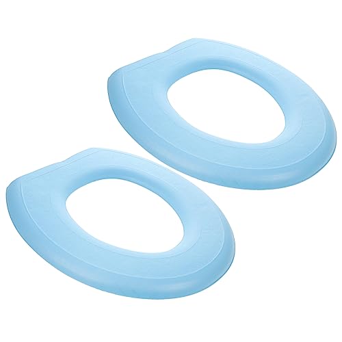 HOOTNEE 2sets Cushion Toilet Seat Cover Blue Bathroom Supplies Soft Washable U-Shaped Toilet Rugs 2pcs*2