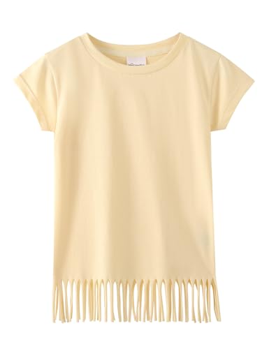 Image of Noomelfish Girls Short Sleeve Fringe T-Shirts Soft Jersey Cotton Tee Tops (3-12 Years)