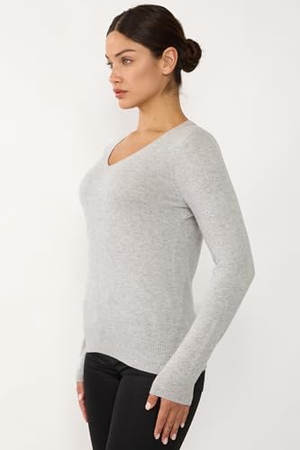 Image of JENNIE LIU Women's 100% Pure Cashmere Long Sleeve Pullover V Neck Sweater